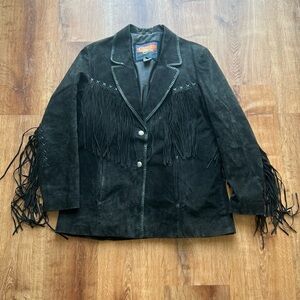 CRIPPLE CREEK GENUINE LEATHER SUEDE TASSLE WESTERN JACKET BLACK WOMENS SZ XL